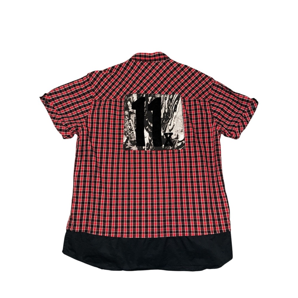 AKOO 11x Men's Y2K Short‎ Sleeve Plaid Button Front Shirt 2XL Cut From Different